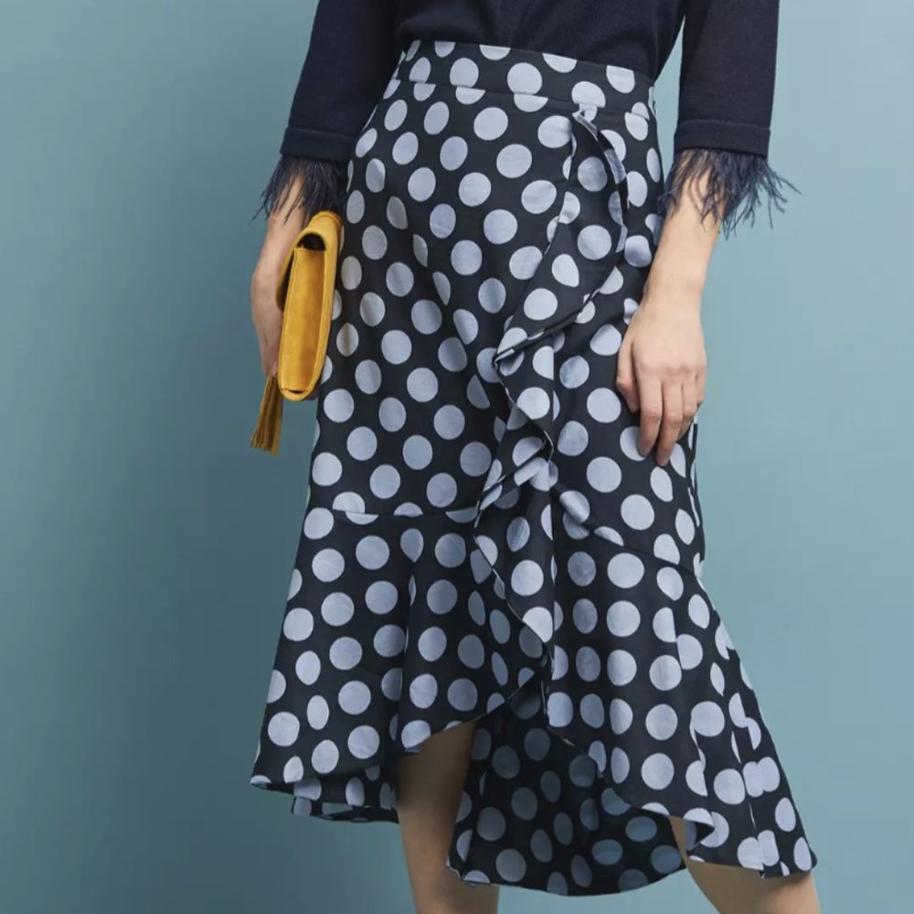 NWT Anthropologie Ranna Gill Polka Dot Ruffle Midi Shirt Size M